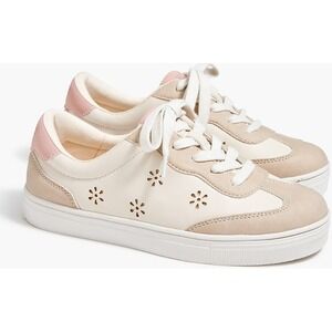 Crewcuts J Crew Flower Cutout Lace Up Sneakers Cream‎ Pink Shoes Size 2 NWT $80